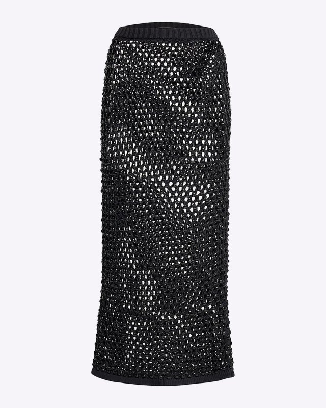 Crystal Open-Knit Midi Skirt